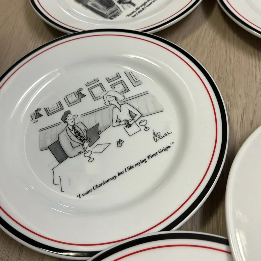 Restoration hardware New Yorker plate set cartoons 5 PC RESTORATION HARDWARE